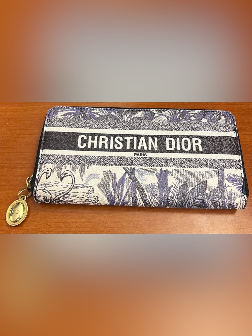 Navy Blue  Leather Zip Wallet with Gold Logo